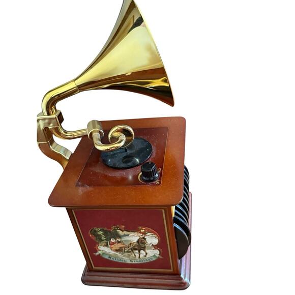 Vintage MR. CHRISTMAS Harmonique Gramophone Music Box Player w/ 12 Mini Vinyls - Picture 3 of 5